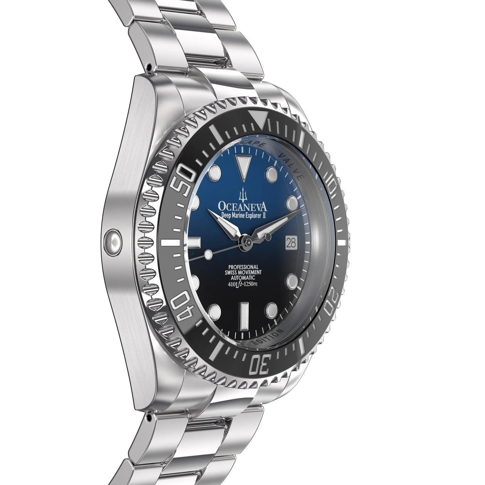 Oceaneva Men's Deep Marine Explorer II1250M Pro Diver Watch Blue Black Watch Black Bezel