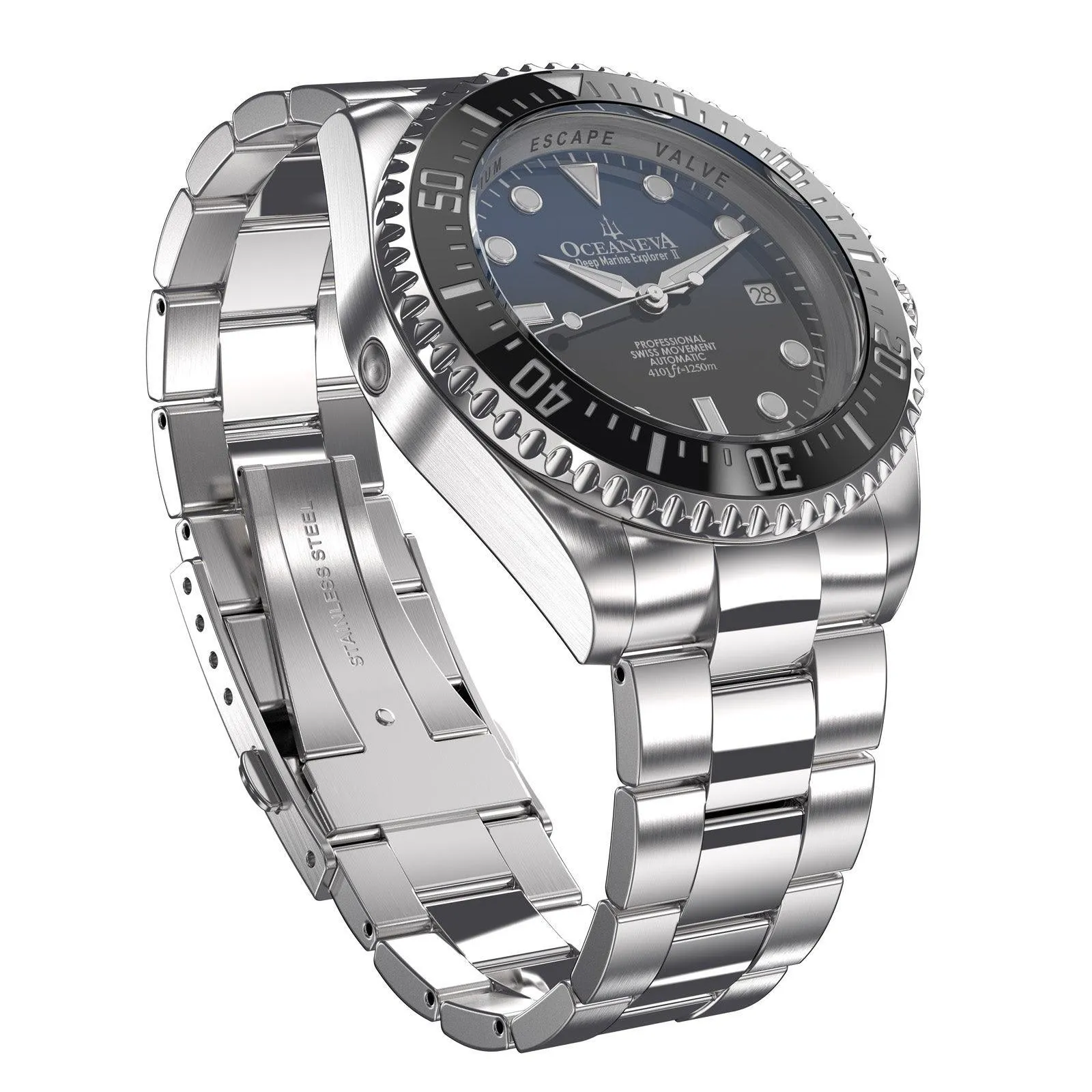 Oceaneva Men's Deep Marine Explorer II1250M Pro Diver Watch Blue Black Watch Black Bezel
