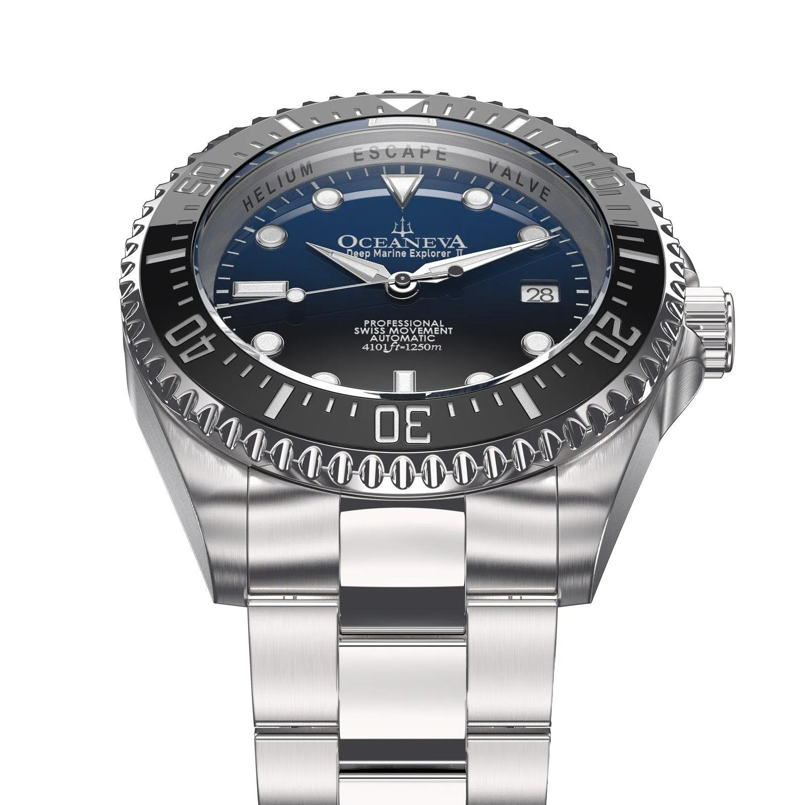 Oceaneva Men's Deep Marine Explorer II1250M Pro Diver Watch Blue Black Watch Black Bezel
