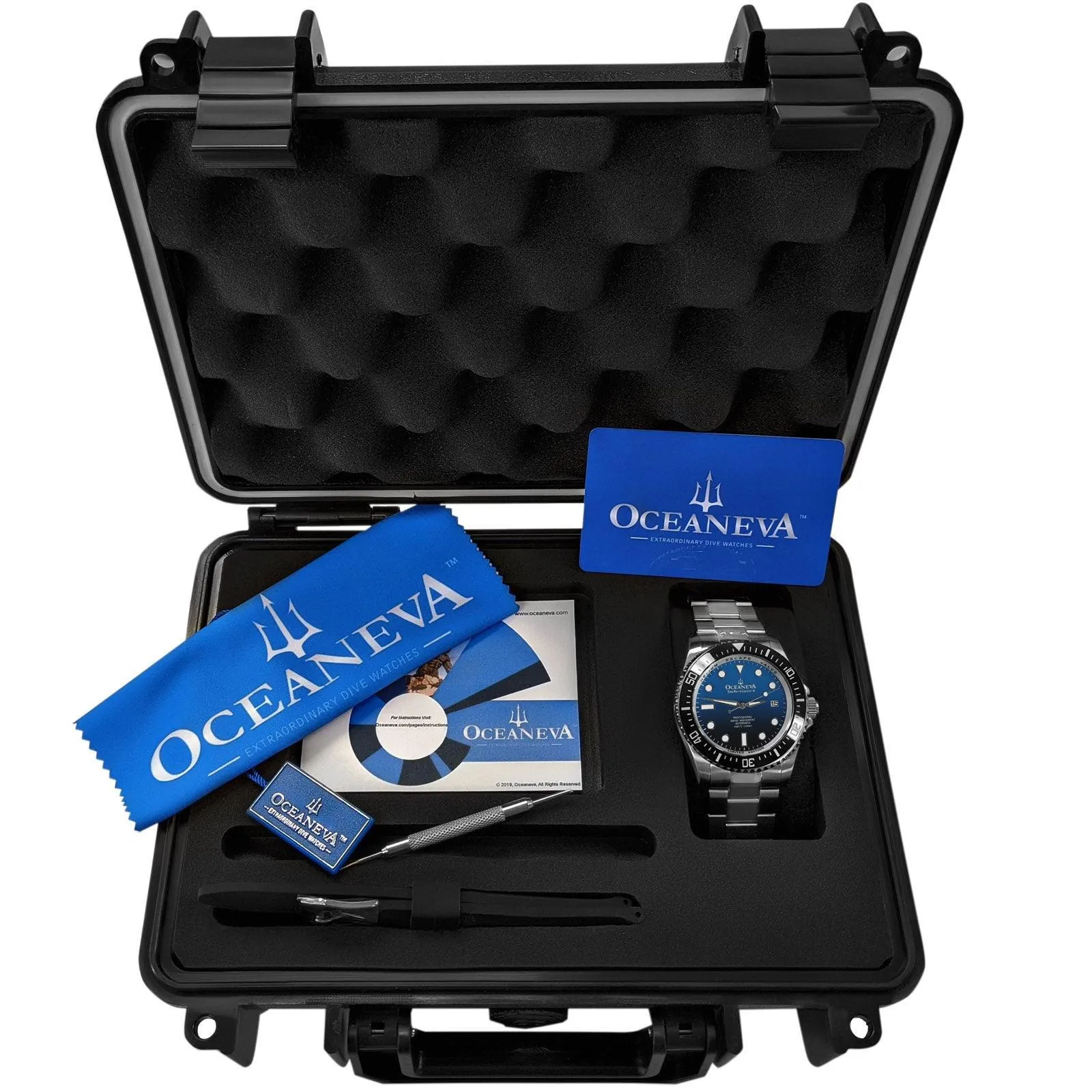 Oceaneva Men's Deep Marine Explorer II1250M Pro Diver Watch Blue Black Watch Black Bezel