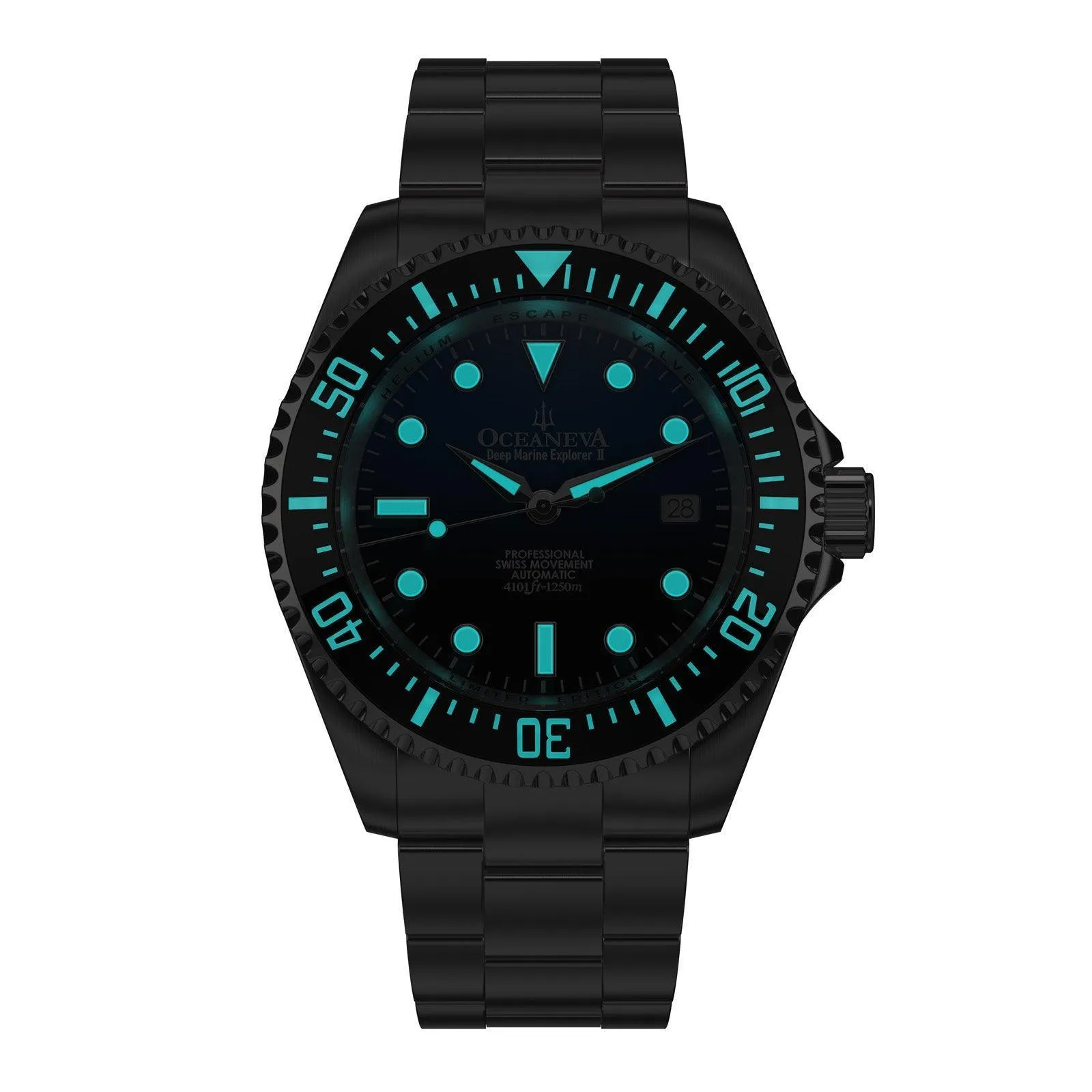 Oceaneva Men's Deep Marine Explorer II1250M Pro Diver Watch Blue Black Watch Black Bezel