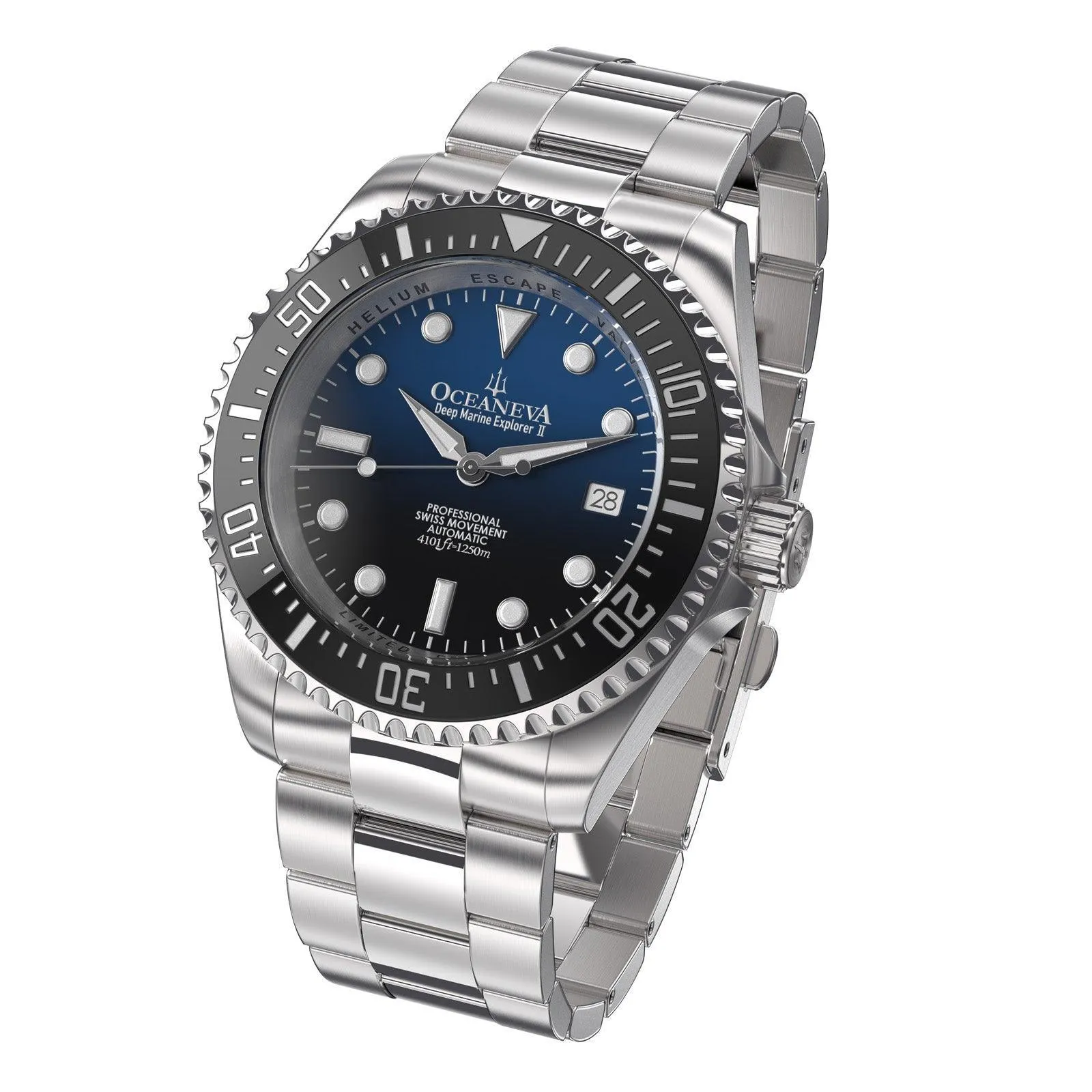 Oceaneva Men's Deep Marine Explorer II1250M Pro Diver Watch Blue Black Watch Black Bezel