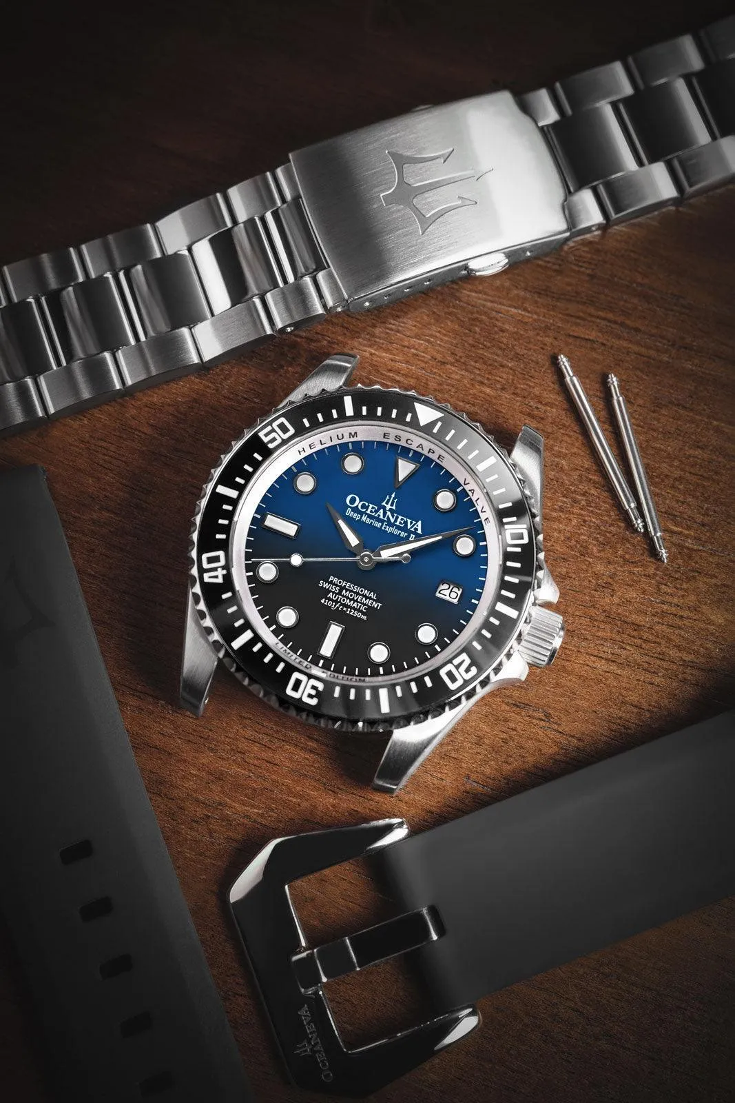 Oceaneva Men's Deep Marine Explorer II1250M Pro Diver Watch Blue Black Watch Black Bezel