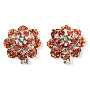Orange Sapphire  Floral Earring with Touch of Diamonds in 18k White Gold