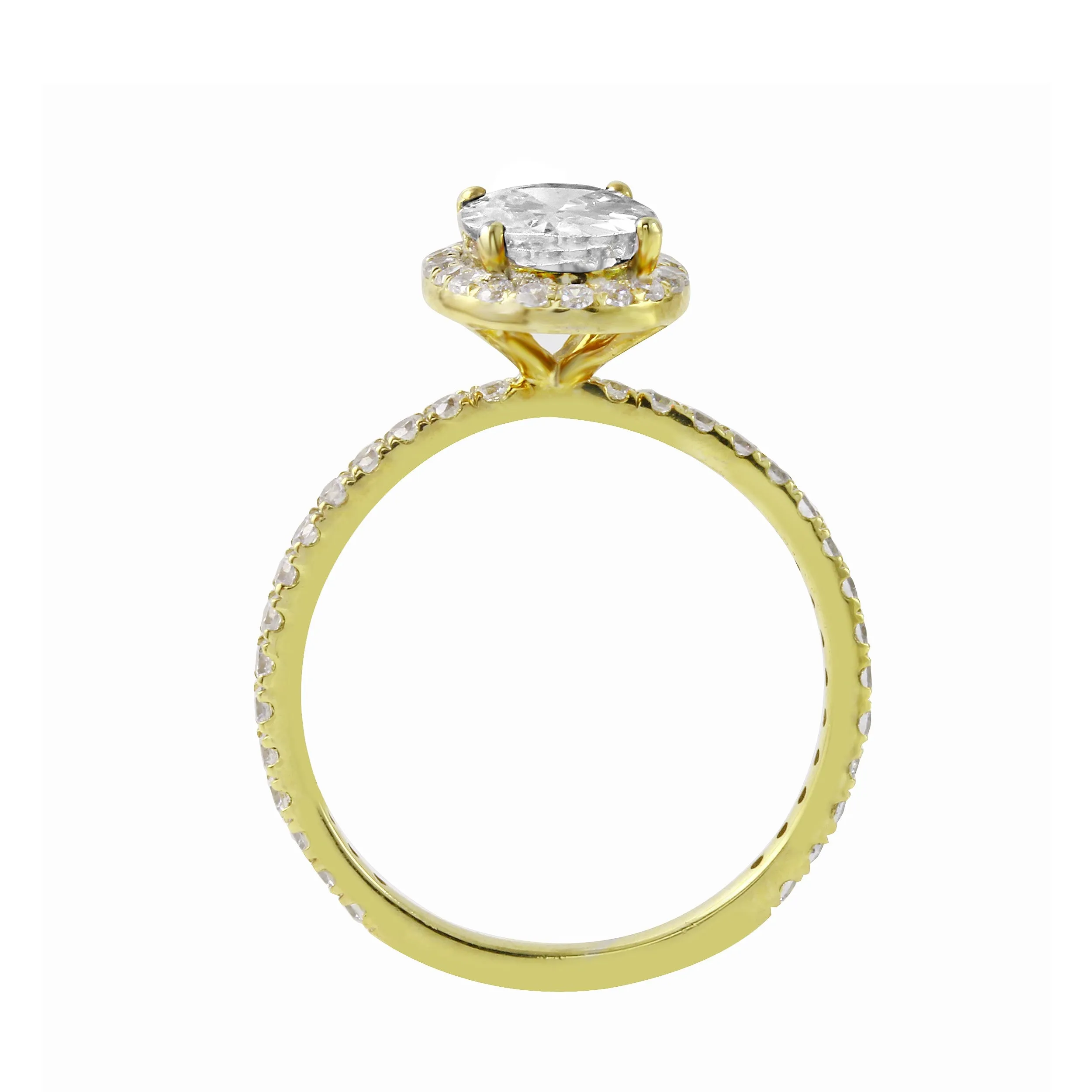 Oval-Cut Diamond Halo Pavé Band Engagement Ring