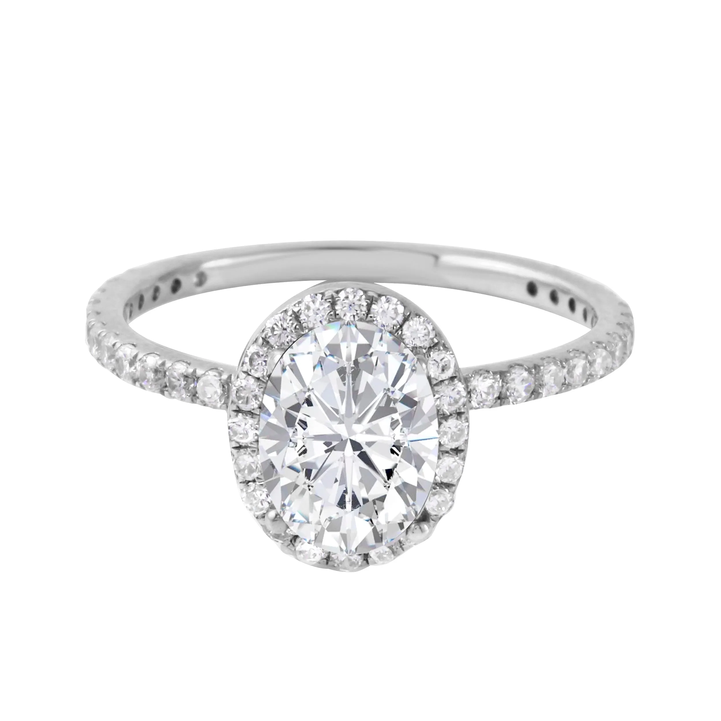 Oval-Cut Diamond Halo Pavé Band Engagement Ring
