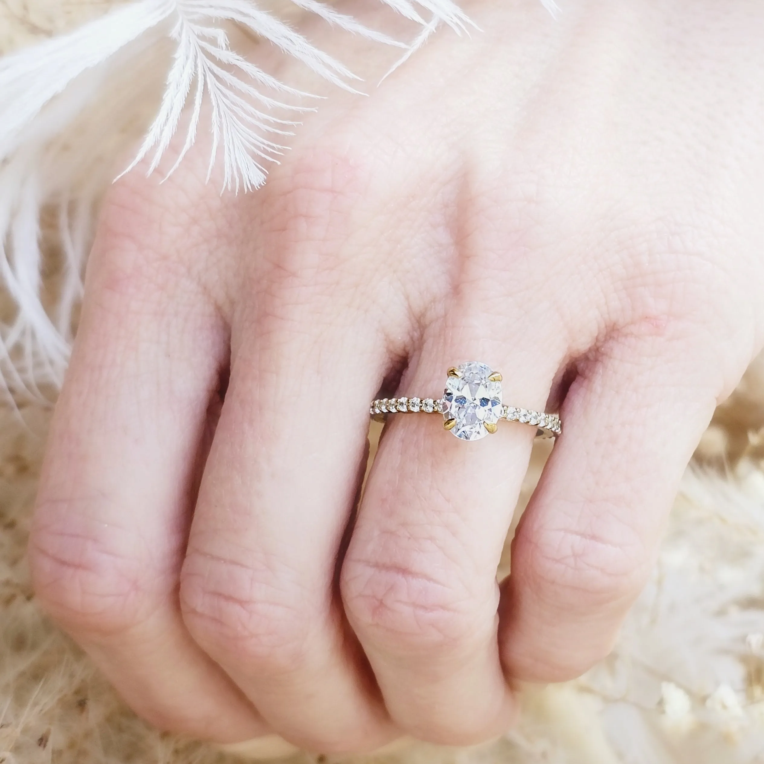 Oval Cut Diamond Solitaire and Pavé Band Engagement Ring Setting