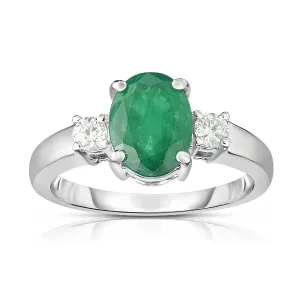 Oval Emerald & 0.20Ct Diamond Ring in 14K White Gold