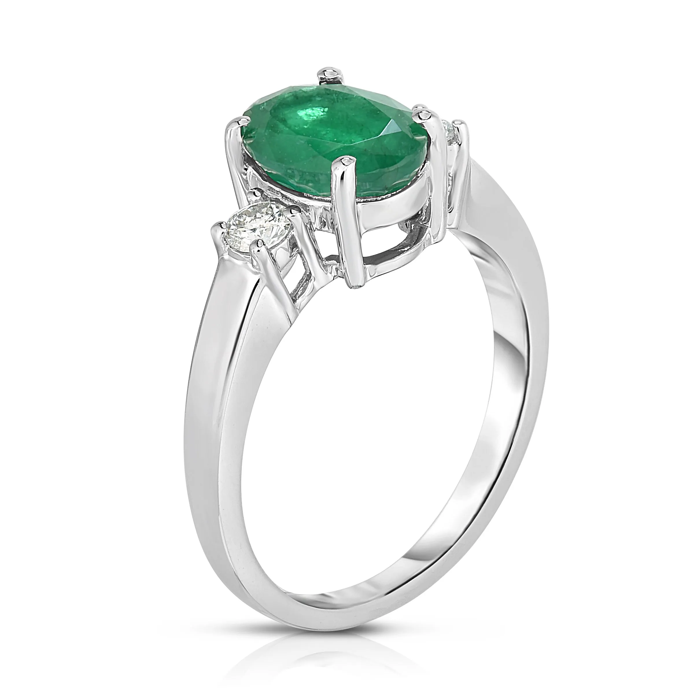 Oval Emerald & 0.20Ct Diamond Ring in 14K White Gold