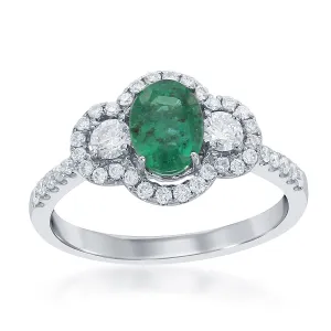 Oval Emerald with Round Diamond Sides