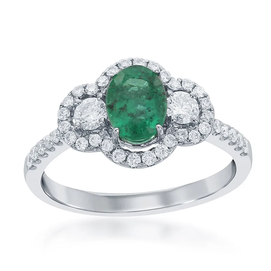 Oval Emerald with Round Diamond Sides