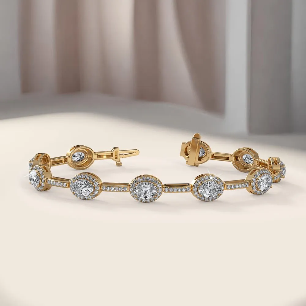 Oval Halo Diamond Bracelet with 16.56 ct.(finished) 8x6mm, 1.3mm