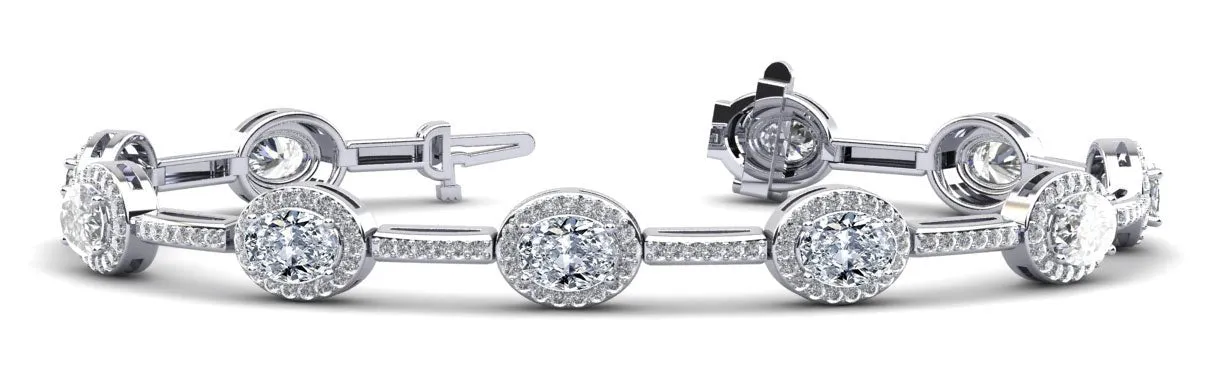 Oval Halo Diamond Bracelet with 16.56 ct.(finished) 8x6mm, 1.3mm