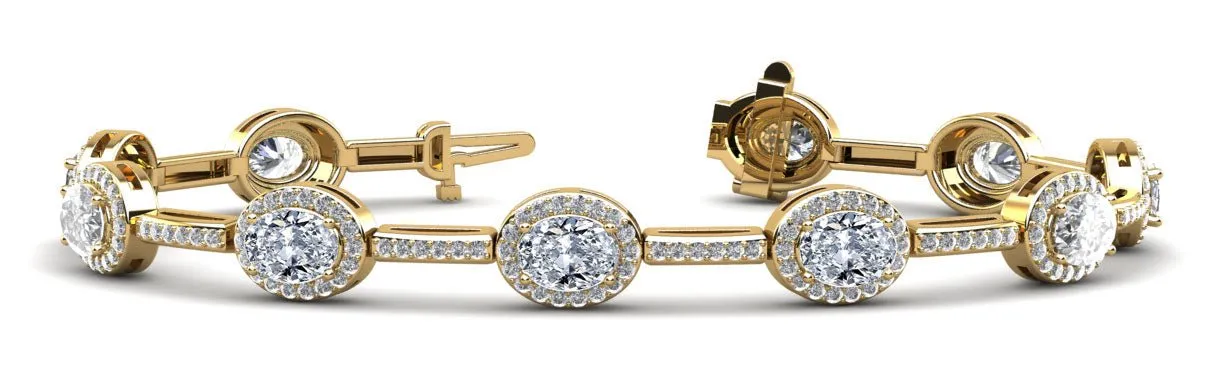 Oval Halo Diamond Bracelet with 16.56 ct.(finished) 8x6mm, 1.3mm