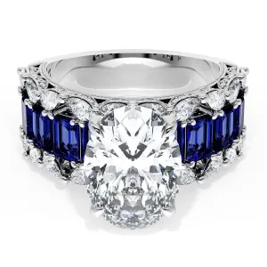 Oval Solitaire Engagement Ring w/ Emerald & Pear Band