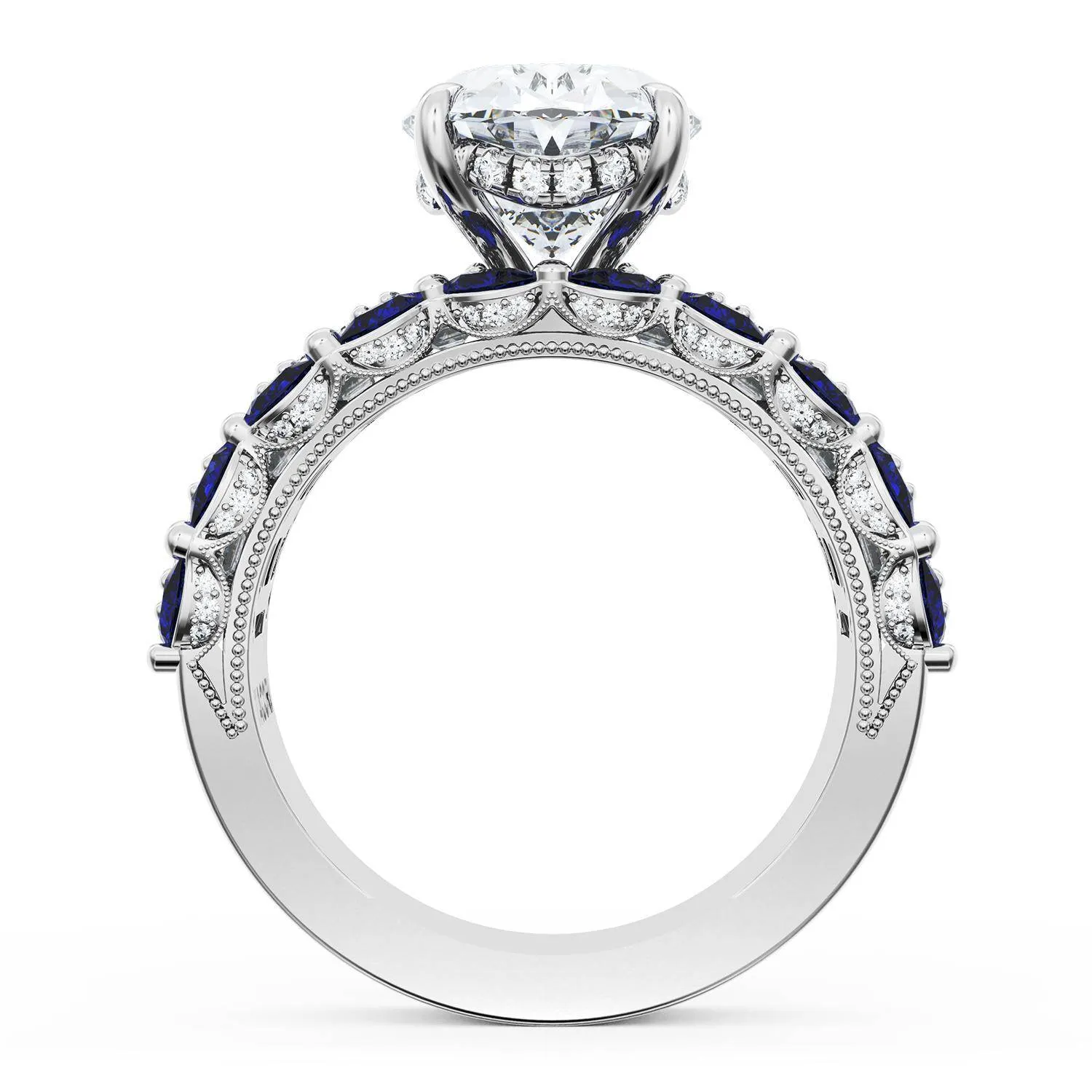 Oval Solitaire Engagement Ring w/ Emerald & Pear Band