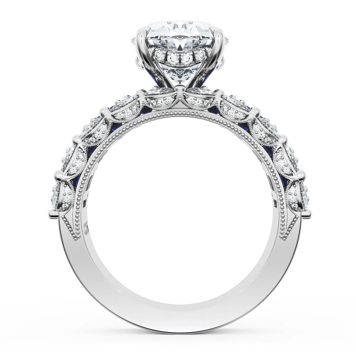 Oval Solitaire Engagement Ring w/ Emerald & Pear Band