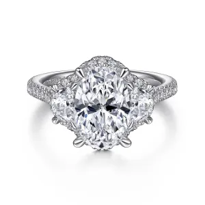 Oval Three Stone Halo Diamond Engagement Ring Mounting