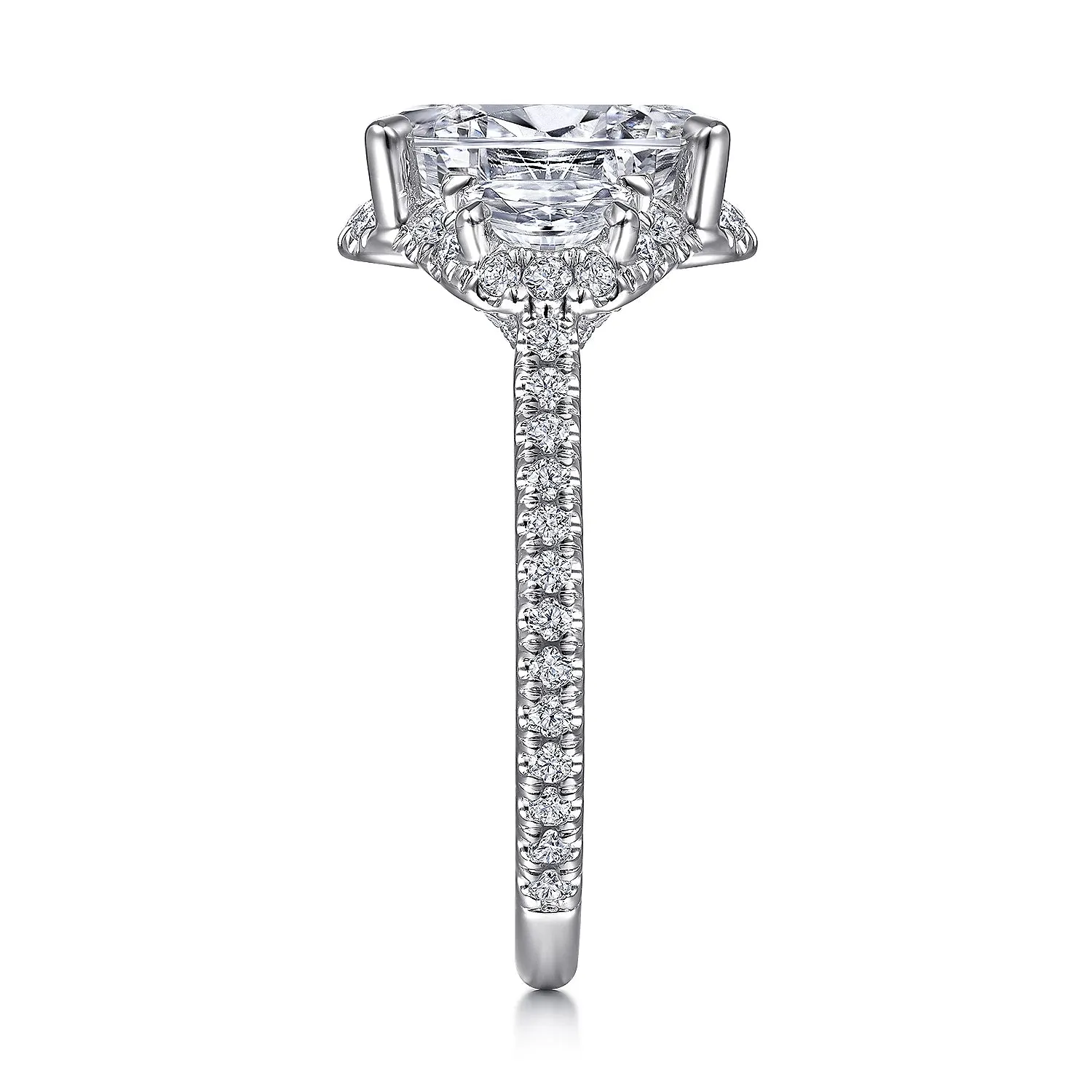 Oval Three Stone Halo Diamond Engagement Ring Mounting
