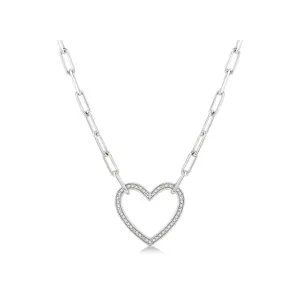 Paperclip Necklace with Diamond Heart Pendant
