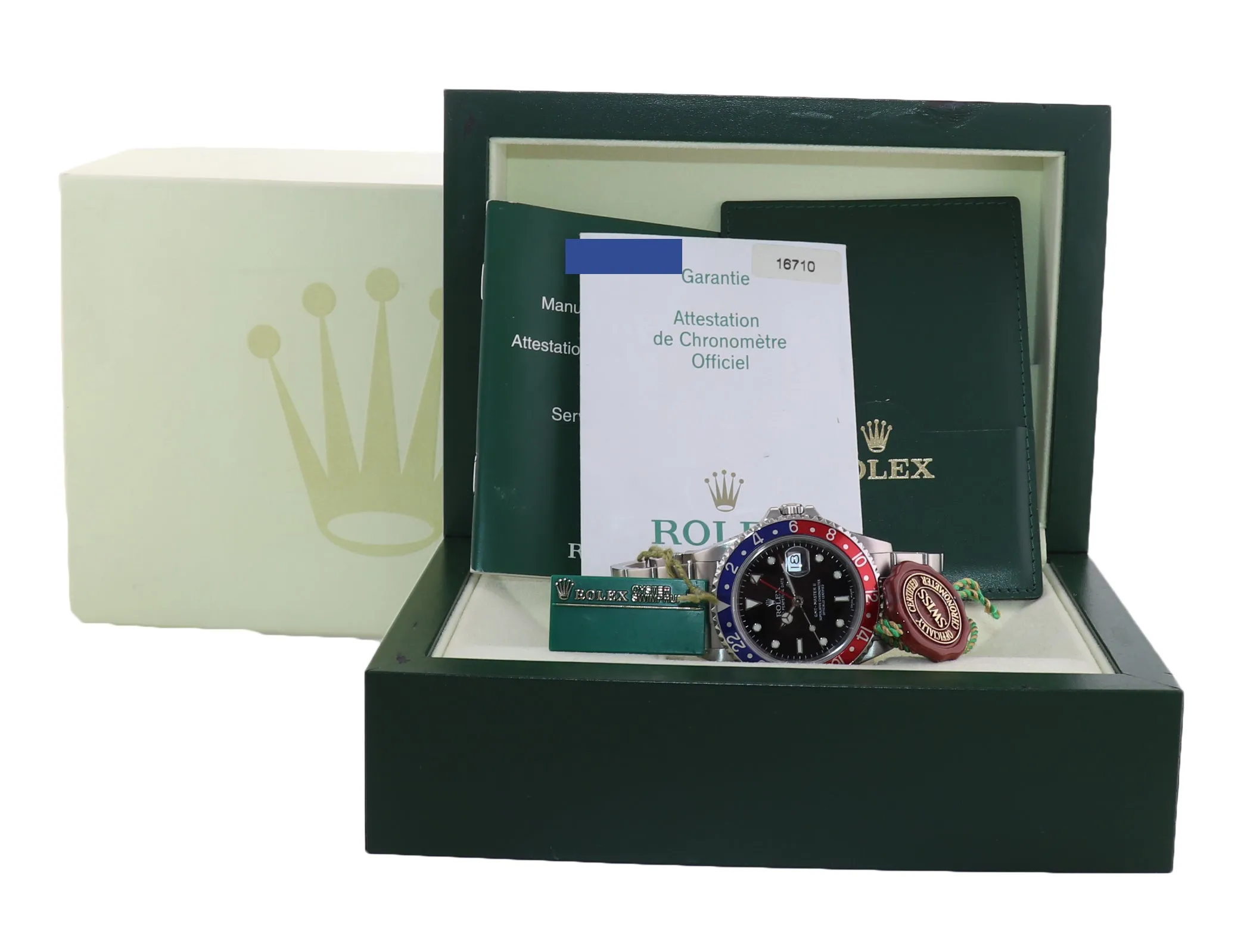 PAPERS 2001 Rolex GMT-Master Pepsi Error Stick Steel Blue Red 16710 BLRO Watch