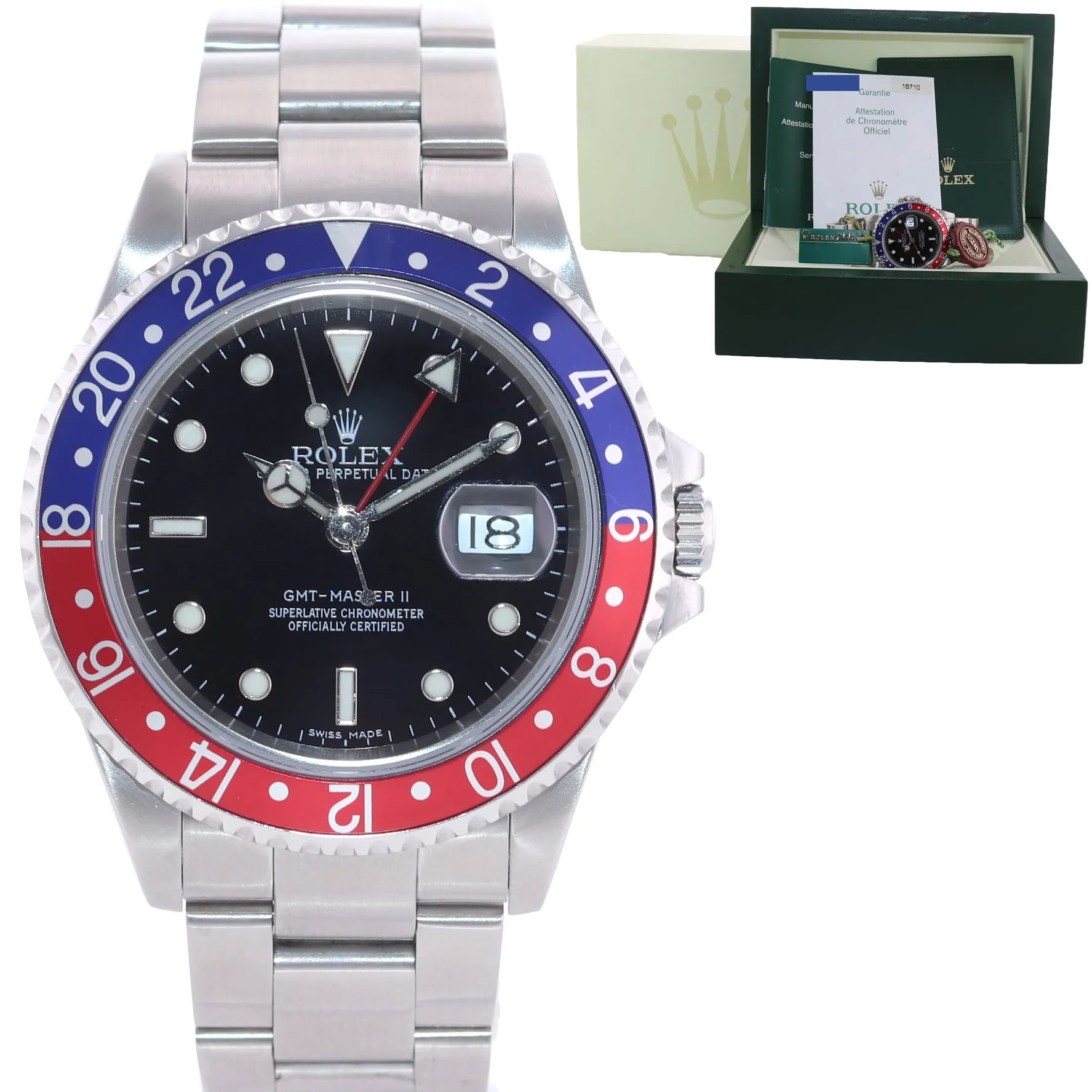 PAPERS 2001 Rolex GMT-Master Pepsi Error Stick Steel Blue Red 16710 BLRO Watch