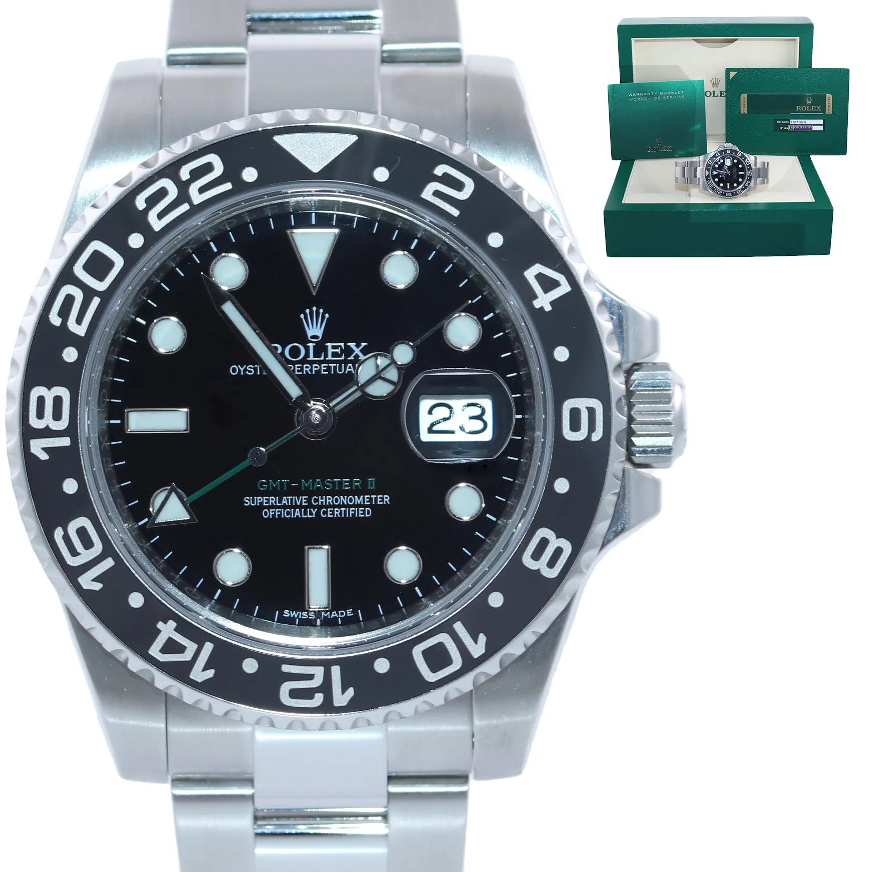 PAPERS MINT 2012 Papers Rolex GMT Master II 116710 Steel Black Ceramic Watch Box
