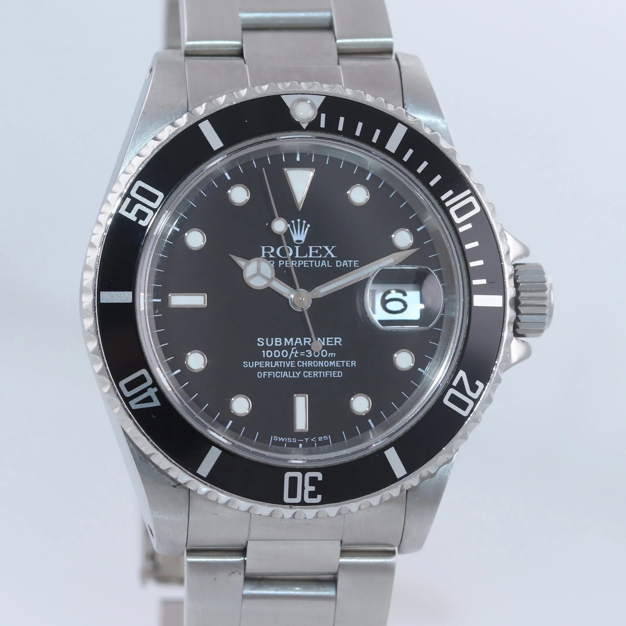 PAPERS MINT Rolex Submariner Date 16610 Steel TRITUM Dial Watch Box SERVICED
