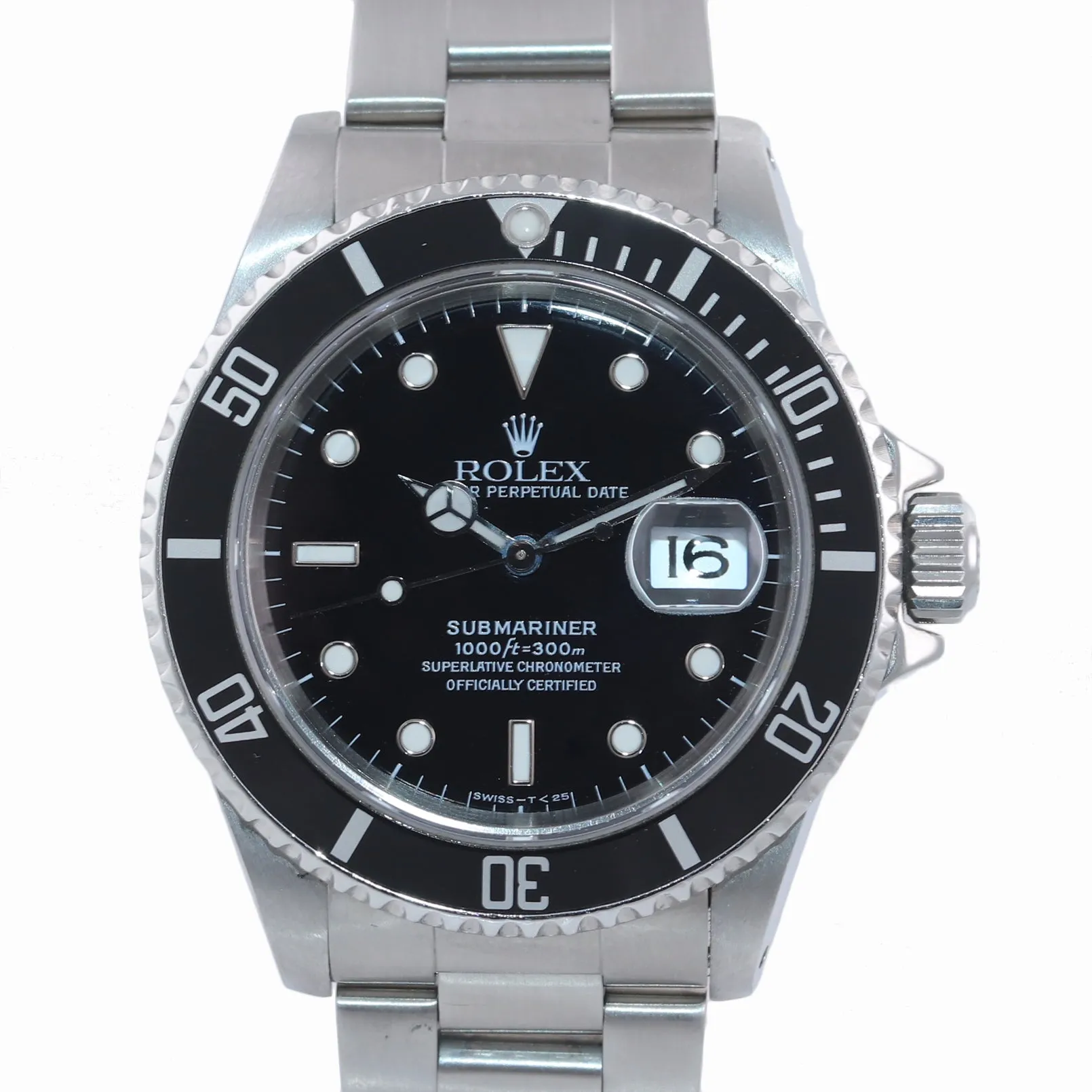 PAPERS MINT Rolex Submariner Date 16610 Steel TRITUM Dial Watch Box SERVICED