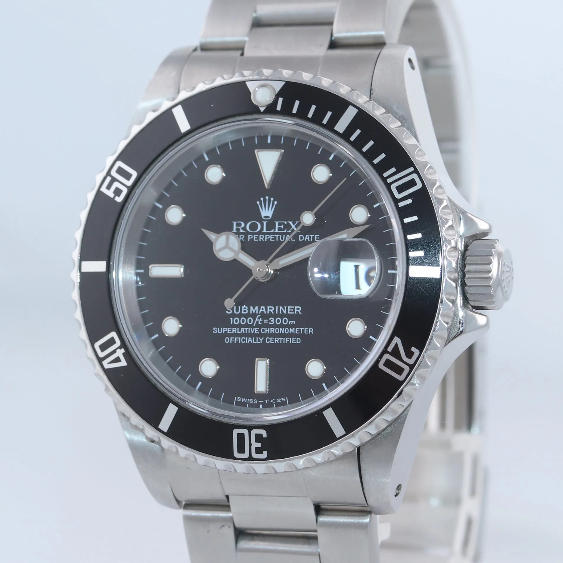 PAPERS MINT Rolex Submariner Date 16610 Steel TRITUM Dial Watch Box SERVICED