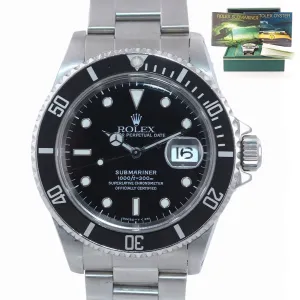 PAPERS MINT Rolex Submariner Date 16610 Steel TRITUM Dial Watch Box SERVICED