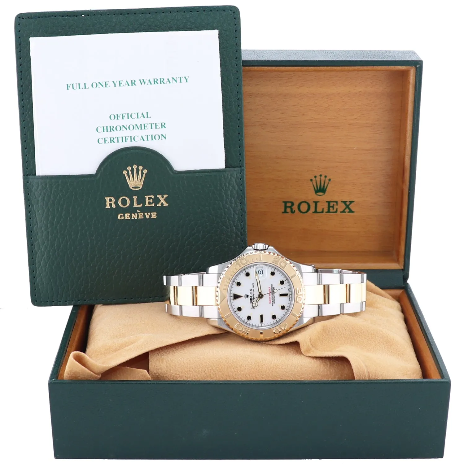PAPERS Rolex Yacht-Master 68623 35mm Gold Two Tone Gold White Midsize Watch Box