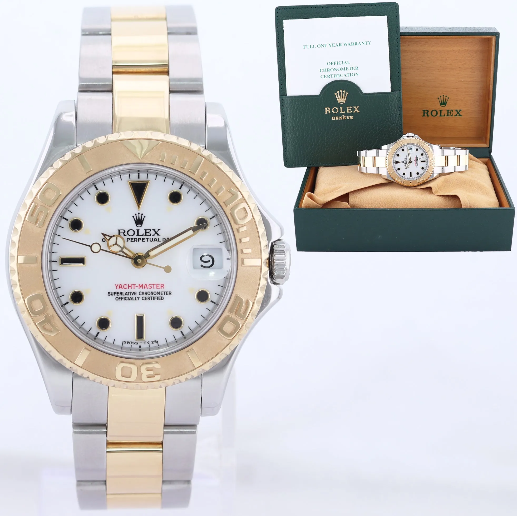 PAPERS Rolex Yacht-Master 68623 35mm Gold Two Tone Gold White Midsize Watch Box