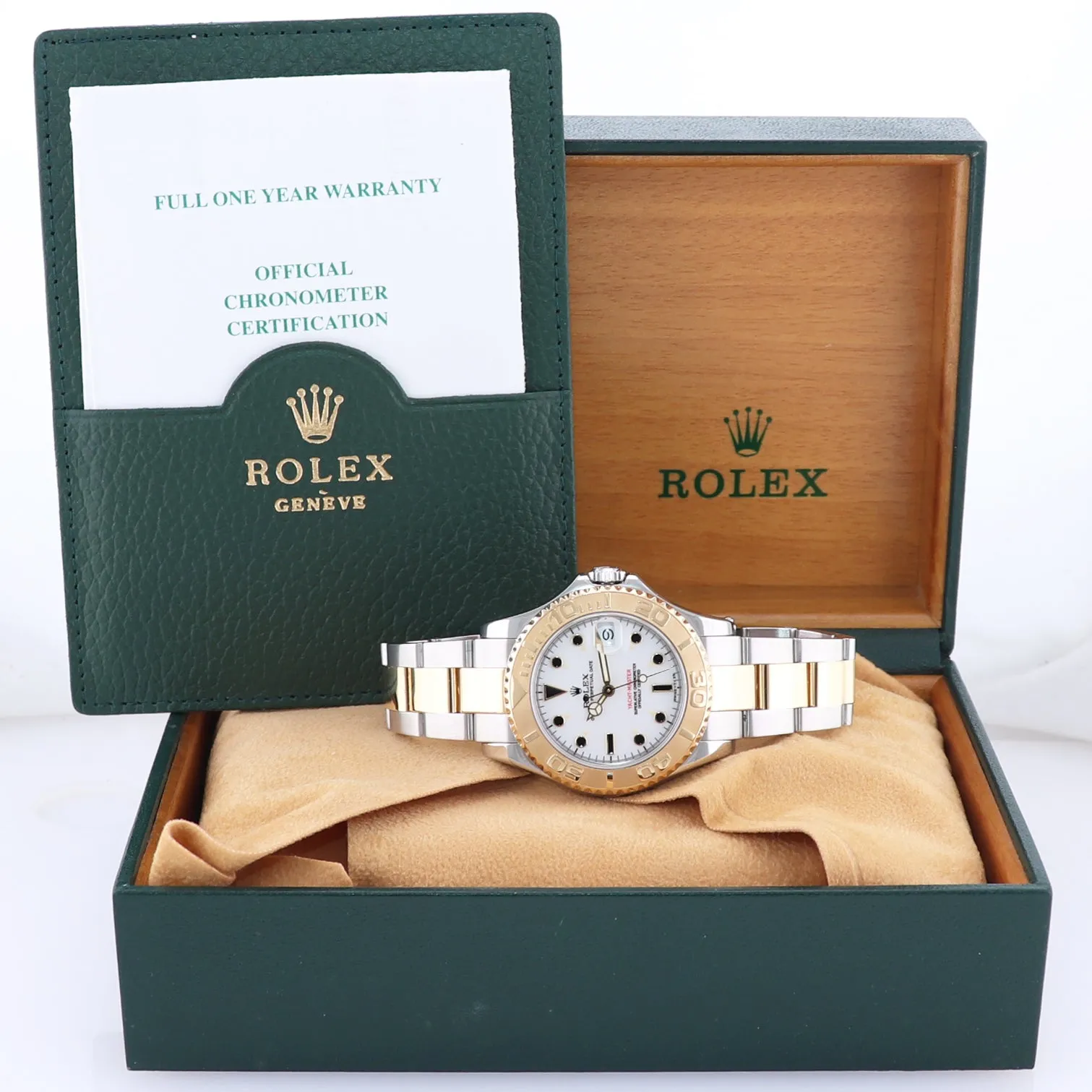 PAPERS Rolex Yacht-Master 68623 35mm Gold Two Tone Gold White Midsize Watch Box