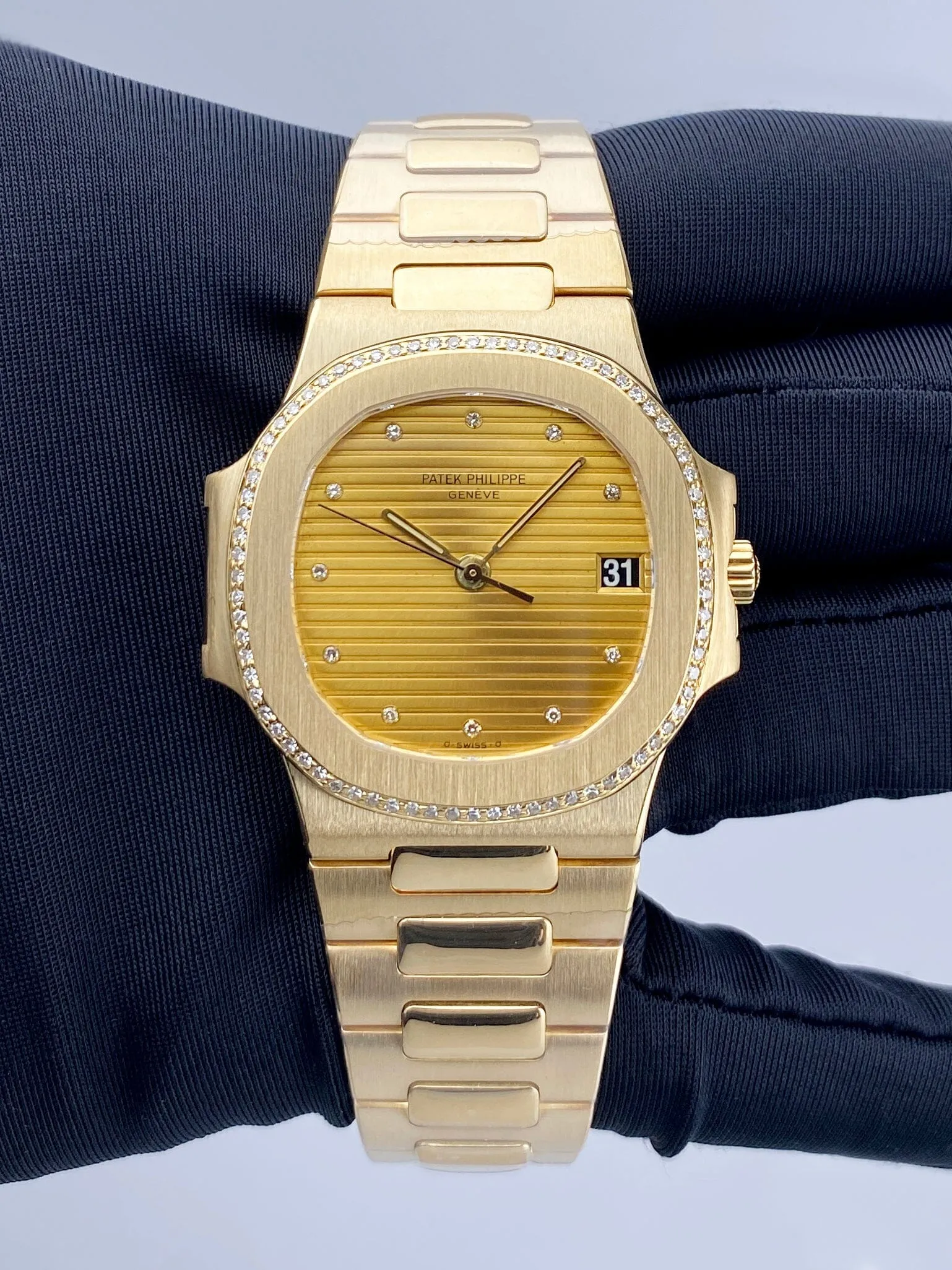 Patek Philippe Nautilus 3800/2J Champagne Diamond Dial Mens Watch With Archives