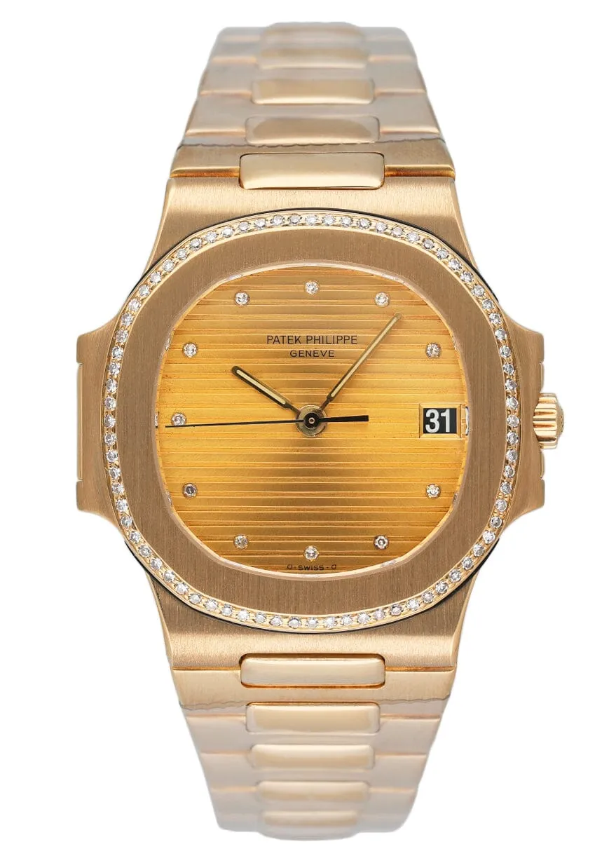 Patek Philippe Nautilus 3800/2J Champagne Diamond Dial Mens Watch With Archives