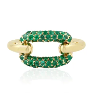 Pave Emerald Gemstone Designer Ring In 18K Yellow Gold For Her