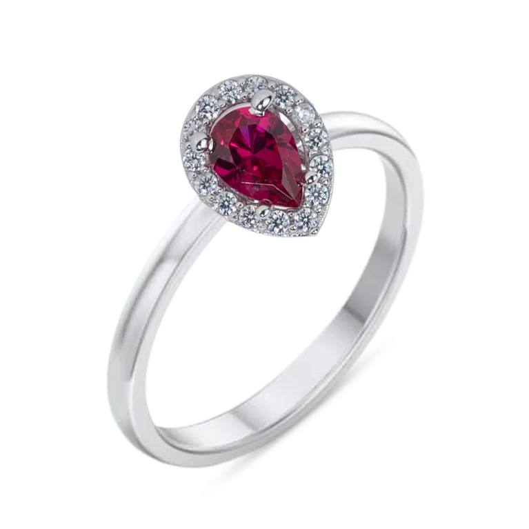 Pear Red CZ Halo Engagement