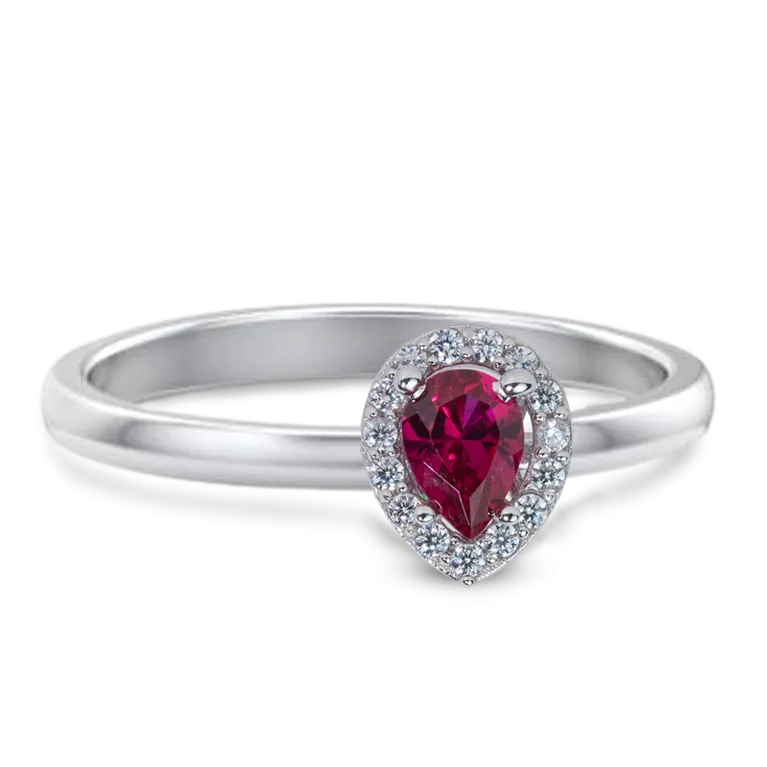 Pear Red CZ Halo Engagement