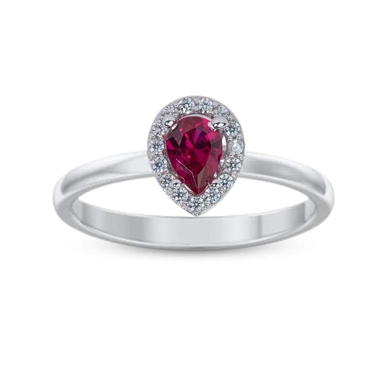Pear Red CZ Halo Engagement