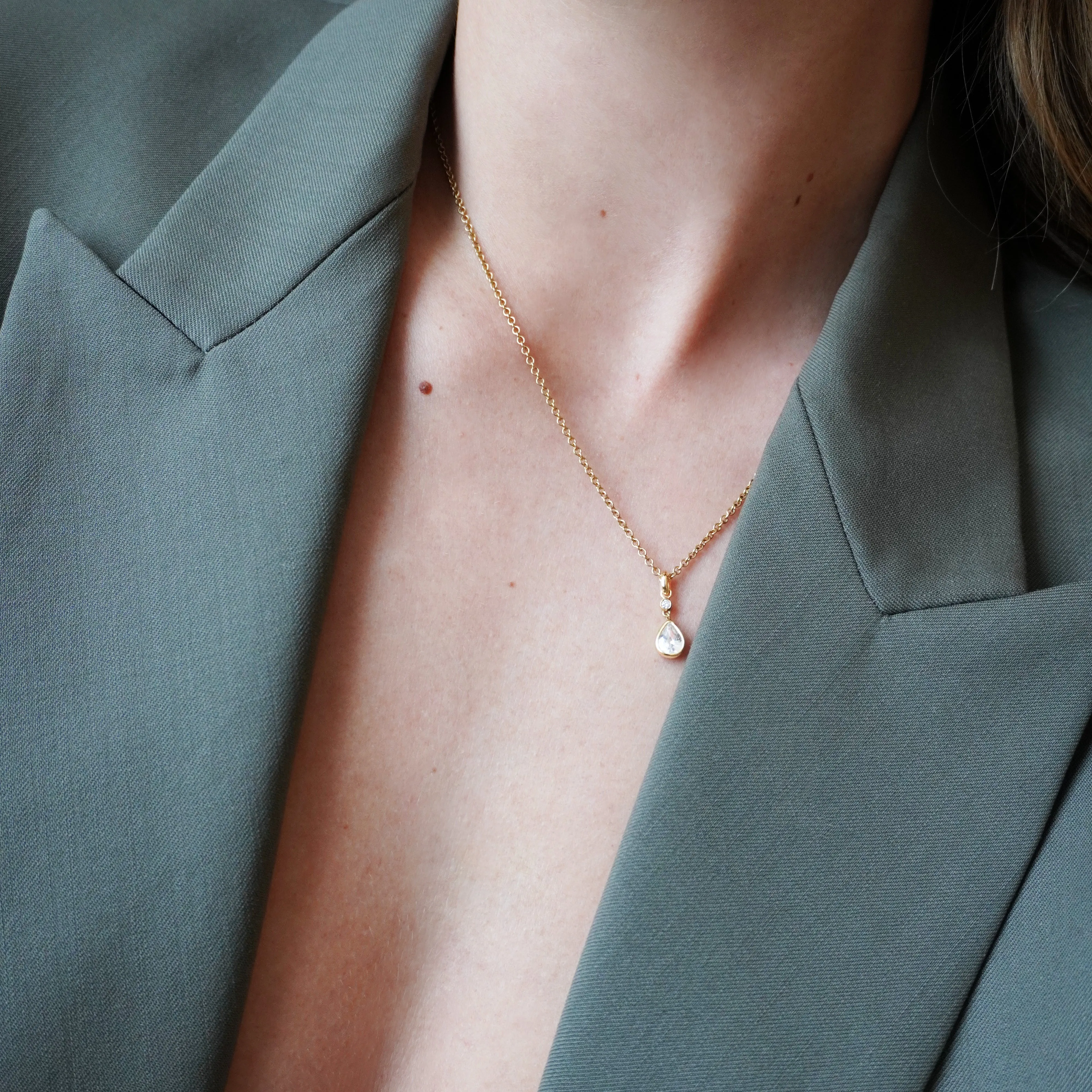 Peardrop Necklace - White Sapphire and Diamond