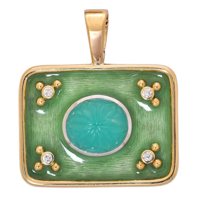Pendant- Chrysoprase and Diamond (Enamel)  (29AM)