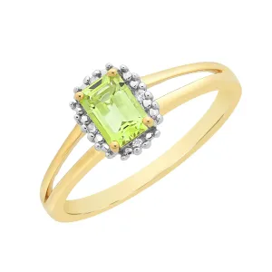 Peridot & Diamonds Set In 9k Gold Ring