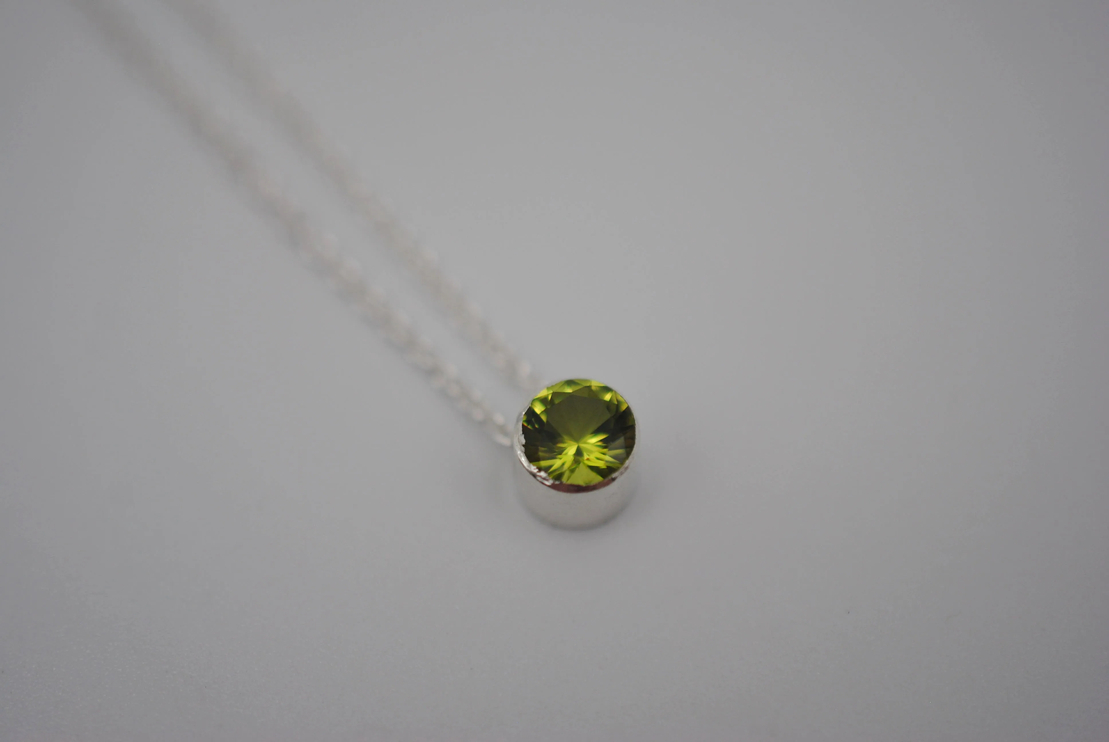Peridot Bezel Setting Silver Pendant Necklace