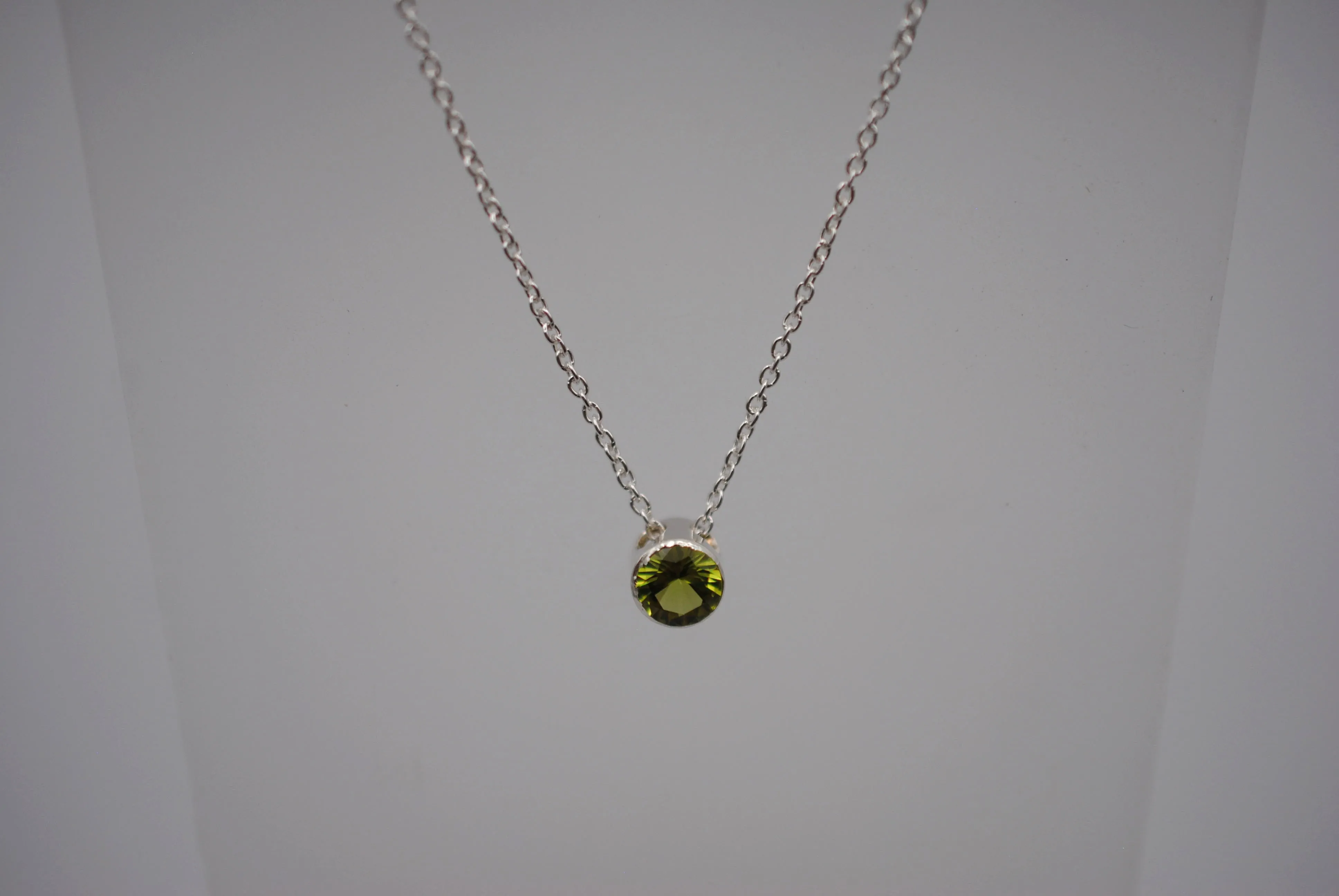 Peridot Bezel Setting Silver Pendant Necklace