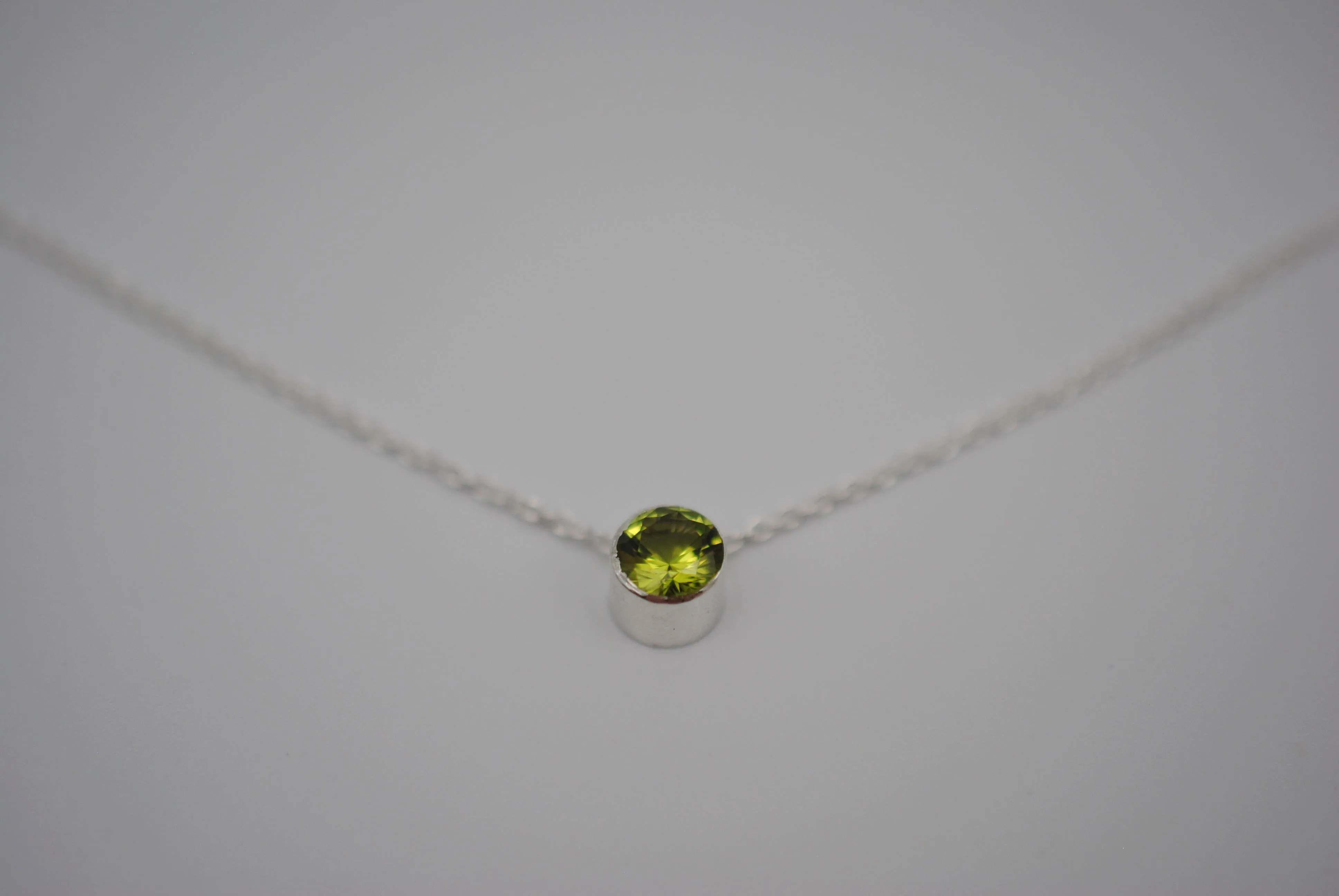 Peridot Bezel Setting Silver Pendant Necklace