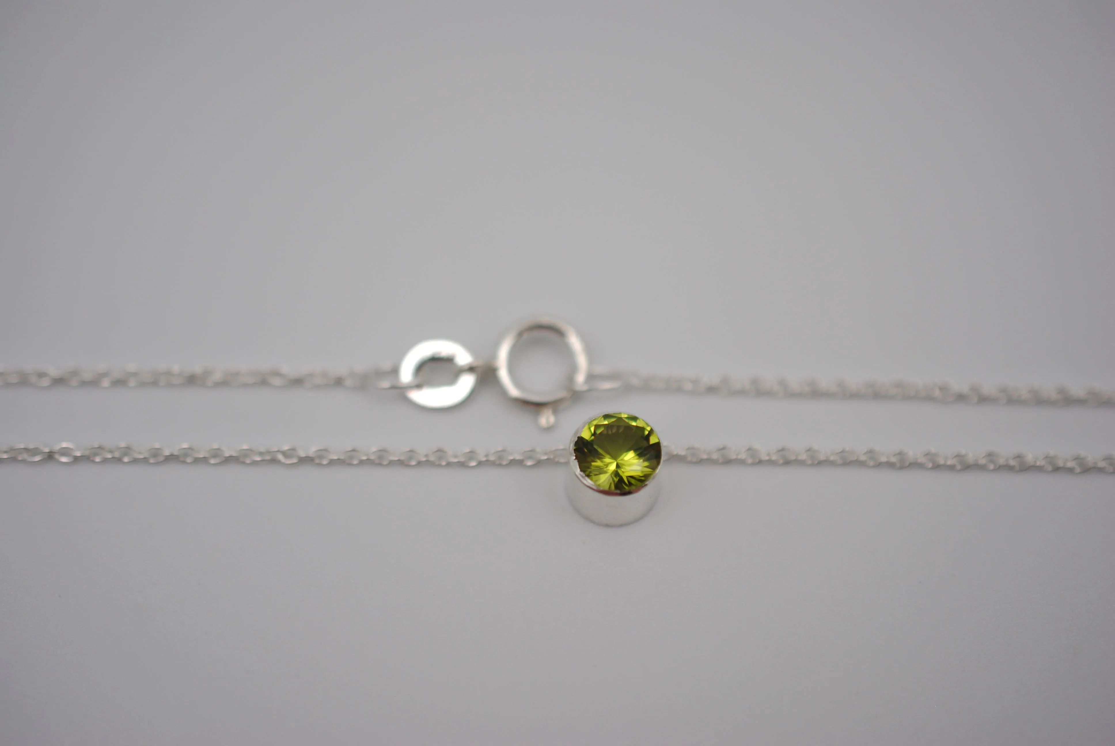 Peridot Bezel Setting Silver Pendant Necklace