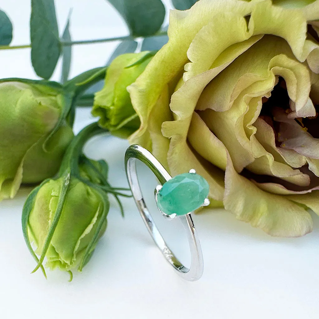 Petite Silver Oval Cut Emerald Ring