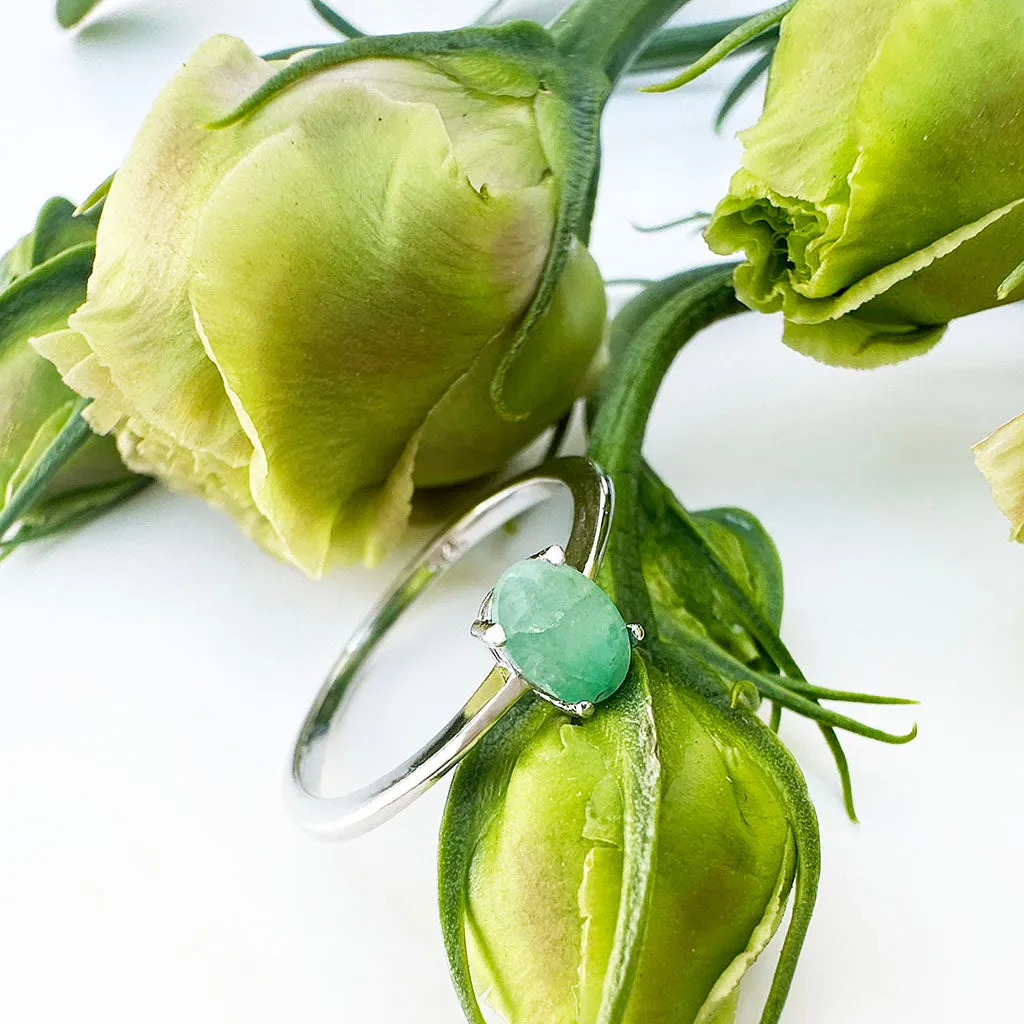 Petite Silver Oval Cut Emerald Ring