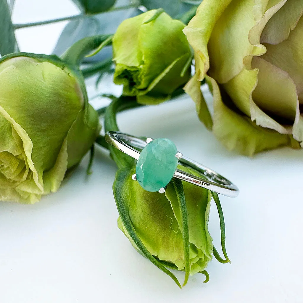 Petite Silver Oval Cut Emerald Ring